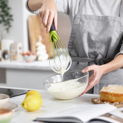 Joseph Joseph Twist Whisk 2-In-1 Collapsible Balloon and Flat Whisk Silicone Coated Steel Wire, Gray/Green - color: Gray/Green