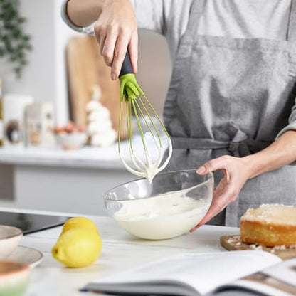 Joseph Joseph Twist Whisk 2-In-1 Collapsible Balloon and Flat Whisk Silicone Coated Steel Wire, Gray/Green - color: Gray/Green