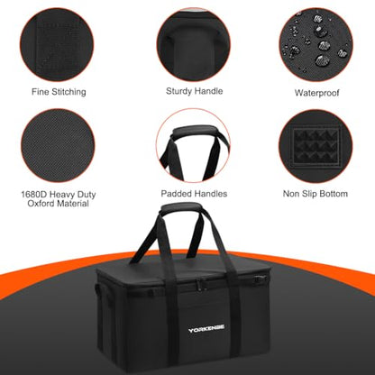 45L Camping Organizer, 1680D Heavy Duty Waterproof Camping Storage for Camping Cooking Utensils and Camping Cookware, with Hard Bottom, Camping Bag with Zippered Lid for RV, Hiking