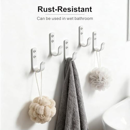 15-Pack White Metal Wall Hooks, Heavy Duty Screw-in Coat Hooks Wall Mounted for Hanging Towel, Clothing, Robe, Single Hooks for Bathroom, Entryway, Garage Organization - color: 15PCS Wide White hook