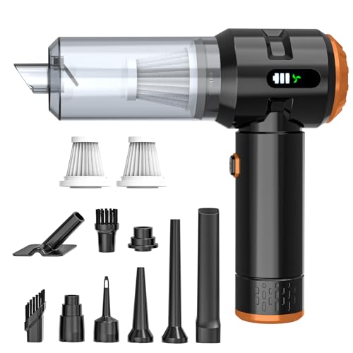 Sycoodeal Handheld Car Vacuum Cleaner, 25000PA Strong Cyclonic Suction Portable Mini Vacuum Cordless with Digital Display Lightweight Handheld for Pet Hair, Car, Home, Office, Kitchen (Orange) - color: Orange