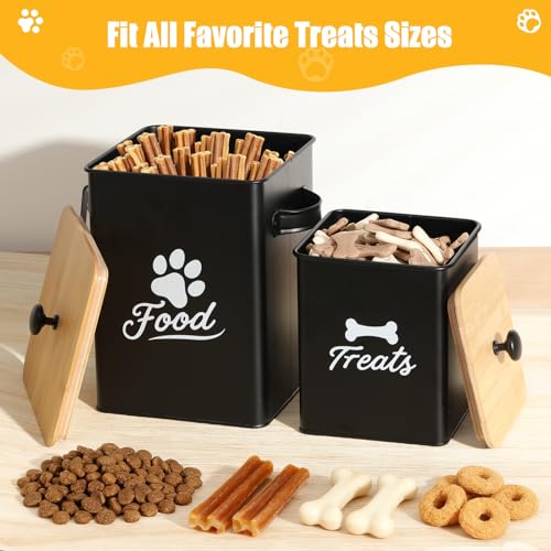Dog Treat Container Set of 2, Dog Food Storage Containers with Airtight Lids, Metal dog treat jars for Kitchen Countertop, Pet Cookie Canister to Keep Treats Fresh, 9.4''×7.1''×9.6", Black - size: 9.4*9.6&5.9*7.1