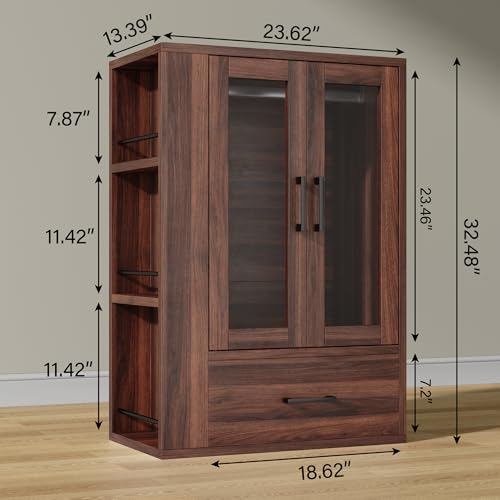 kepptory Pet Wardrobe Closet with LED Light, Side Storage Shelves & Drawer, Walnut Pet Clothes Organizer Cabinet with Hanging Rod, Multi-Functional Pet Closet for Dogs & Cats Clothing, Toys | Walnut Pet Clothes Organizer Cabinet with Hanging Rod, Multi-Fu