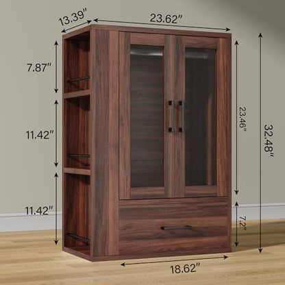kepptory Pet Wardrobe Closet with LED Light, Side Storage Shelves & Drawer, Walnut Pet Clothes Organizer Cabinet with Hanging Rod, Multi-Functional Pet Closet for Dogs & Cats Clothing, Toys | Walnut Pet Clothes Organizer Cabinet with Hanging Rod, Multi-Fu