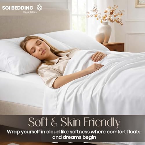 SGI bedding 100% Egyptian Cotton Sheets Full XL Size – Cooling Sheets, Soft Breathable White Bedding, Luxury Bedding, Luxury Hotel Sheet Set, Deep Pocket 18", 4 Piece Set - color: 01 - White, size: Full XL