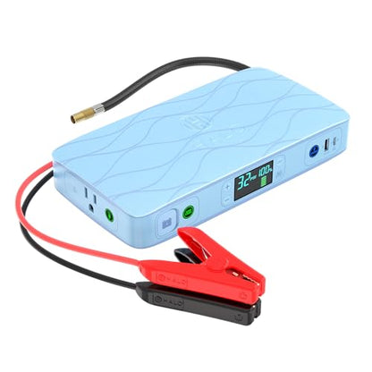 HALO Bolt Ultimate 2 Portable Car Battery Jump Starter | 130 PSI Air Compressor, 55.5Wh USB Power Bank with AC Outlet, Emergency Floodlight & Charger, Jumps Cars SUVs & Trucks, Inflates Tires — Blue - color: Blue