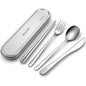 INKULEER Travel Cutlery Set - 18/8 Stainless Steel Reusable Utensils with Metal Case, Portable Silverware for Camping, Office, Travel & Outdoor Dining - color: Silver