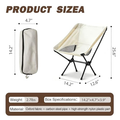 Wind Tour Portable Camping Chair Foldable Outdoor Chair for Hiking Camp Backpacking Lawn Beach Fishing Picnic with Carry Bag (Off White) - color: Off White