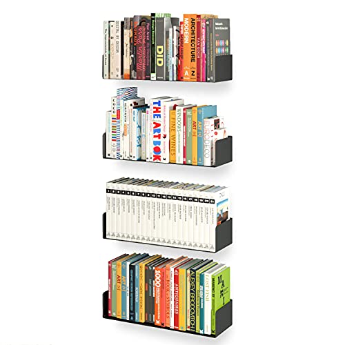 Wallniture Bali Black Floating Shelves for Wall, CD DVD Storage Shelves and Metal Bookshelf Set of 4 - color: Black