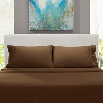 Hearth & Harbor Twin Size Sheets - 3 Piece Bed Sheet Set, Hotel Luxury Double Brushed Bed Sheets - Extra Soft Bedding Sheets & Pillowcases, Twin, Brown - color: Brown, size: Twin