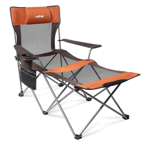 apollo walker Reclining Beach Chair, Adjustable 90-135° Backrest Camping Lounge Chairs for Adults, Folding Chair with Foot Rest & Detachable Pillow - Standard 6-Leg, Orange - color: Orange, style: 6-Leg