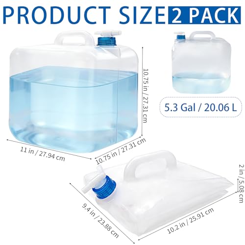 Nexboraque 2 Pack 5.3 Gallon Collapsible Container with Spigot, Foldable Water Jug Portable Camping Water Storage Carrier Jug for Outdoors Hiking Backpack & Emergency, Food Safe
