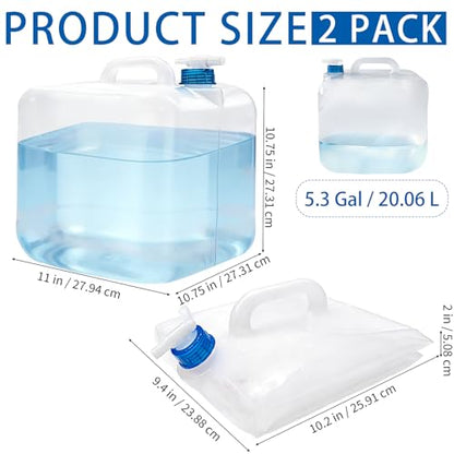 Nexboraque 2 Pack 5.3 Gallon Collapsible Container with Spigot, Foldable Water Jug Portable Camping Water Storage Carrier Jug for Outdoors Hiking Backpack & Emergency, Food Safe