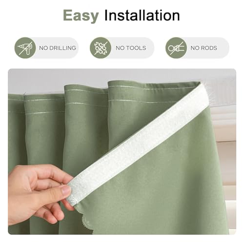 Self Adhesive Curtains - No Drilling, No Rod, Easy to Install Blackout Curtains for Window Blinds,Bedroom(Sage Green 35 * 59in-1P) - color: Sage Green, size: 35"W x 59"L (Pack of 1)