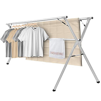 Sarahipe Sillars Clothes Drying Rack, 79 inches Laundry Drying Rack Clothing Foldable & Collapsible Stainless Steel Heavy Duty Clothing Drying Rack with Windproof Hooks for Indoor Outdoor - size: 79"