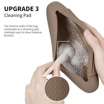 AGIKET Silicone Makeup Brush Holder Travel Cosmetic Bag：Soft Portable Cosmetic Face Brushes Holder with Upgrade Anti-Fall Out Magnetic Closure, Large Travel Makeup Brush Case - Coffea - color: Coffea, style: Brush Holder