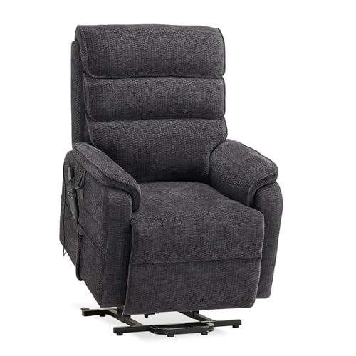 DYNOX Power Lift Recliner Chair for Elderly, Dual Motor Lay Flat Lift Chair with Heat & Massage, 350 LBS Capacity(9188,Chenille,Grey) - color: Chenille Grey, size: Medium - Regular
