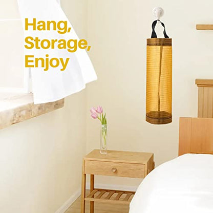 TOGETRUE Plastic Bag Holder, Mesh Grocery Bag Holder Hanging Storage Bag Dispenser (Yellow 2 Packs) - color: Yellow 2 Packs
