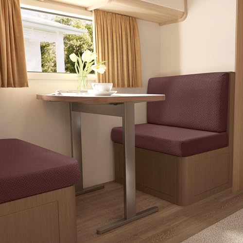 Deisy Dee RV Dinette Cushion Covers,Stretchable Rv Seat Covers,Camper Cushions Cover for RV Camper Car Bench (Brown, 1 Bench Cover & 1 Backrest Cover)