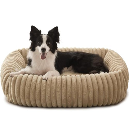 FURTIME Dog Beds Large Sized Dog, Washable Orthopedic Pet Bed with Removable Cover, Rectangle Soft Calming Sleeping Puppy Bed Durable Pet Cuddler with Anti-Slip Bottom, Beige, L(36"x27"x8") - color: Beige, size: L(36"x27"x8")