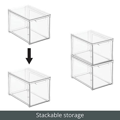 mDesign Plastic Stackable Bathroom Storage with Pull Out Bin Organizer Drawer for Cabinet, Vanity, Shelf, Cupboard, Cabinet, or Closet Organization - Lumiere Collection - 4 Pack - Clear - size: 8 x 12 x 8 (Pack of 4)