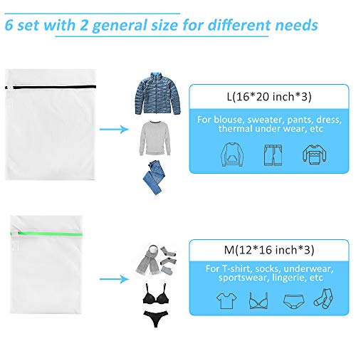 GOGOODA Mesh Laundry Bags for Delicates Durable Protective Wash Bags Travel Storage Bags for Intimates Lingerie, 6PCS （3L,3M） - size: 3L,3M
