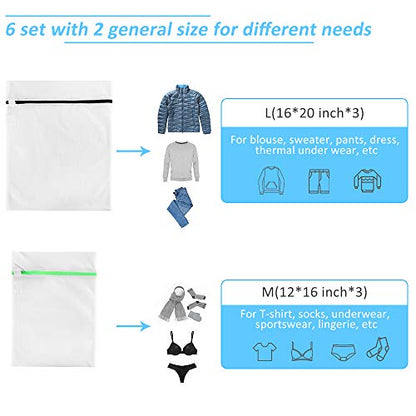 GOGOODA Mesh Laundry Bags for Delicates Durable Protective Wash Bags Travel Storage Bags for Intimates Lingerie, 6PCS （3L,3M） - size: 3L,3M