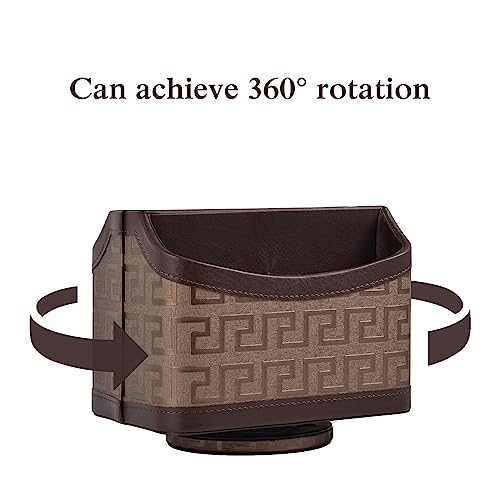 Leather Remote Control Holder 360°Rotatable,Bedside Nightstand Phone Caddy,Office Supplies Storage Box,Desk Organizer for TV Remote Controllers,CD,Pen,Mail,Media Player,Tablets(Coffee Gold) - color: Coffee Gold