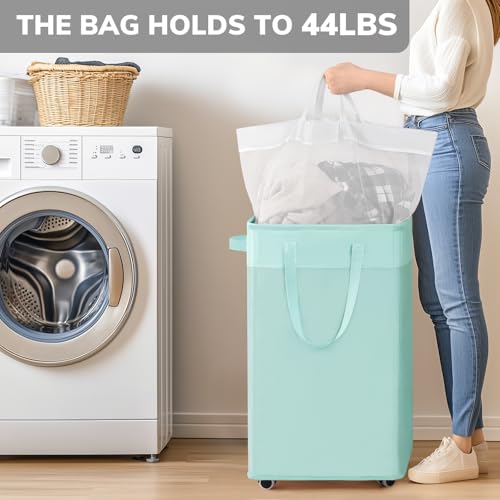 Goodpick Rolling Laundry Basket with Wheels 2-Pack, 75L Large Collapsible Laundry Hamper with Removable Wash Bag Space for living room, Blue - color: Blue 2-Pack