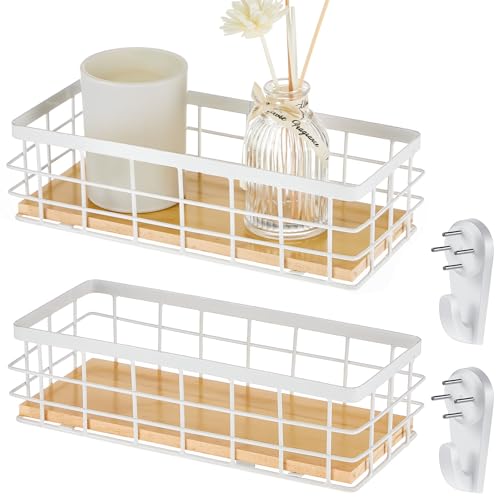 Funrous 2 Pcs Metal Small Wire Basket Wall Hanging Wire Basket Hang Small Bathroom Kitchen Storage Organizer Toilet Paper Mesh Storage Bin Shelf Rack with Base(White,9.84 x 3.94 x 2.76 Inches) - color: White, size: 9.84 x 3.94 x 2.76 Inches