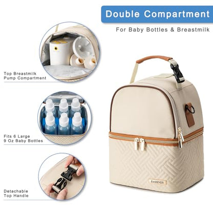 Breastmilk Cooler Bag with Ice Pack Fits 6 Baby Bottles up to 9 Ounce, Breast Milk Pump Cooler Bag with Shoulder Strap for Nursing Mom Daycare, Work, Travel- Cream - color: Cream