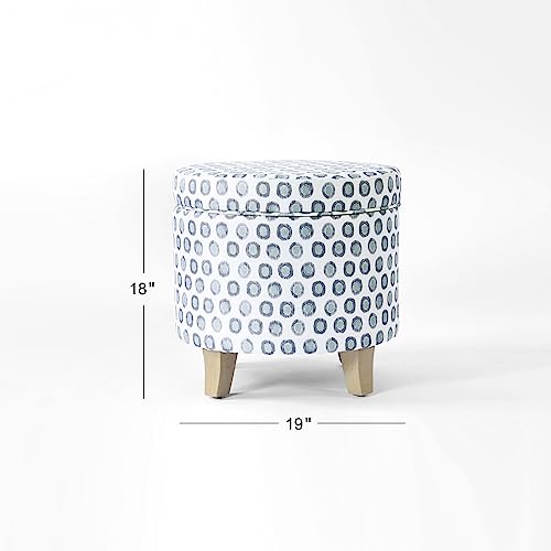 HomePop 19" Round Storage Ottoman - Green Medallion Ikat Print - color: Small Green Medallion Ikat Print