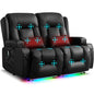 URRED Power Loveseat Recliner Sofa with Massage and Heat, Wall Hugger Reclining Loveseat, RV Couch Home Theater Seating with LED Lights for Living Room (Black, 54" - 2 Seats) - color: Black, size: 54" - 2 Seats
