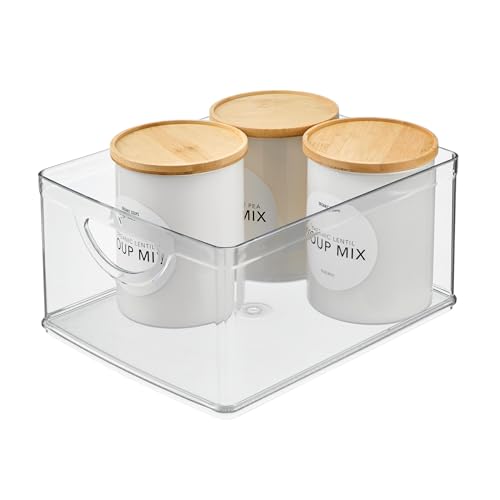 iDesign Plastic Stackable Kitchen Cabinet Storage Bin, Clear | With Handles, Pantry Organizer - style: Pack of 1