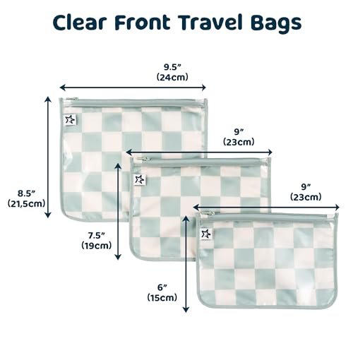 Tiny Twinkle Diaper Bag Organizing Pouches|3 Pack Mess-Proof Clear Front Travel Organizer Bags&TSA Approved Toiletry Bag Set for Baby and Mom Essentials - color: Sage Checkers