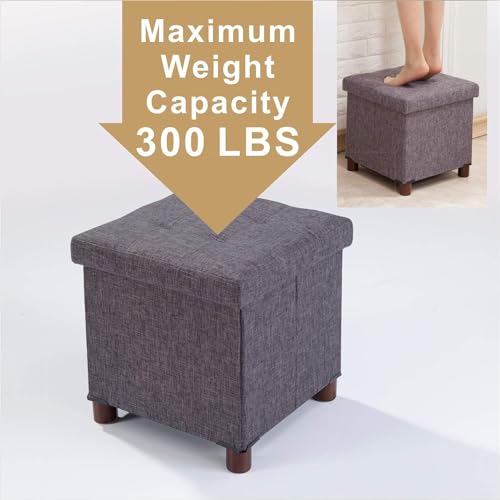 15 Inch Storage Ottoman with Wooden Legs - Cube Foot Rest Stool, Square Footstool, Comfortable Seat with Lid, Foldable Fabric Ottoman, Space-Saving Grey - color: Squ Grey