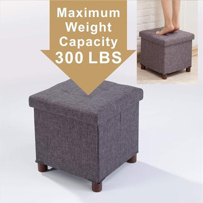 15 Inch Storage Ottoman with Wooden Legs - Cube Foot Rest Stool, Square Footstool, Comfortable Seat with Lid, Foldable Fabric Ottoman, Space-Saving Grey - color: Squ Grey