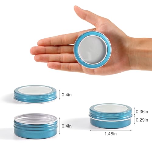 2 oz (60ml) Aqua Blue Aluminum Tins with Clear Lids and Labels, 24 Pack | Clear View Lid, Secure Packaging, Tight Screw Lids, Includes Blank Labels, 11 Color Options - color: Aqua Blue