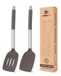 Pack of 2 Silicone Solid Turner, Non Stick Slotted Kitchen Spatulas, High Heat Resistant BPA Free Cooking Utensils, Ideal Cookware for Fish, Eggs, Pancakes(Chocolate) - color: Chocolate