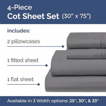 Cot Sheet Set 30” x 75” – 4 Piece Cot Size Narrow Twin Mattress Sheets – Ideal for Camper Bunk, RVs, Bunks, Day Care & Camping - Fits 6” to 10” Mattress, Ultra-Soft, Breathable & Cooling - Dark Grey - color: 07 - Dark Grey, size: Cot Sheets (30x75)