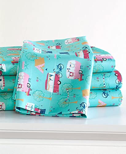 The Lakeside Collection Retro Happy Glamping Lifestyle Bedding Sheet Set, Full - size: Full