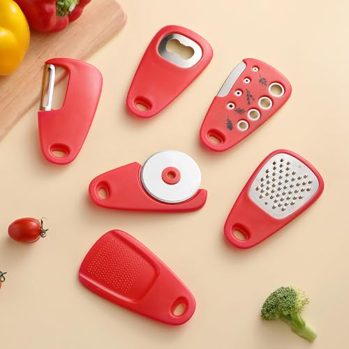 CONG 6-Piece Stackable Kitchen Tools Set: Peeler, Chopper, Grater & More – Space-Saving for Kitchen (Stacked Small Kitchenware 6-piece Set - Black)