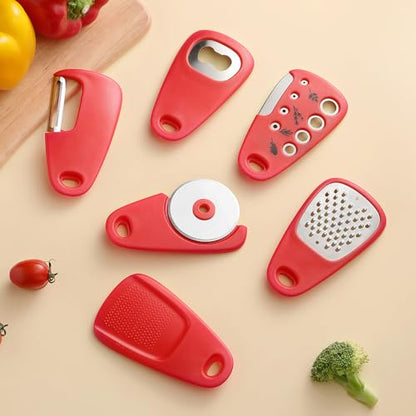 CONG 6-Piece Stackable Kitchen Tools Set: Peeler, Chopper, Grater & More – Space-Saving for Kitchen (Stacked Small Kitchenware 6-piece Set - Black)