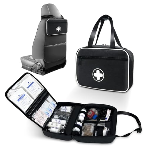 Portable First Aid Bag, Empty Emergency Trauma Kit with Reflective Strips, Multi-Compartment Medical Organizer for Travel, Camping, Car, Outdoor and Home, BAG ONLY (Black) - color: Black