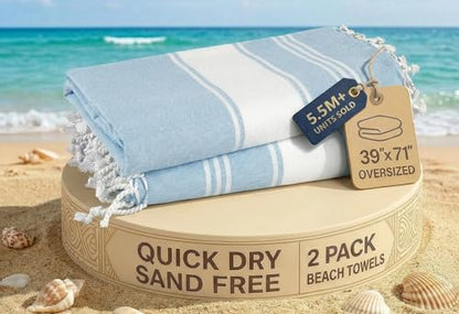 LANE LINEN Beach Towels for Women, 2 Pack Large Beach Towels Oversized, Pre-Washed, No-Shrink Sand Free Beach Towels, Quick Dry, Lightweight Travel Towel,Soft Beach Bath Towel, 39"x71" - Sky Blue - color: 06: Sky Blue, size: Pack of 2