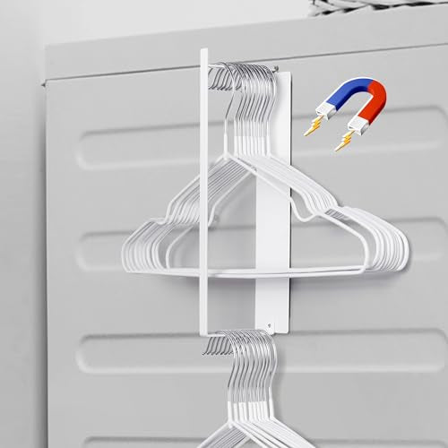 EASTTOWEST Magnetic Hanger Organizer Stacker,Clothes Hanger Storage Rack,Hanger Holder for Closet Laundry Room Washing Machine,White - color: White