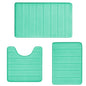 EAL Memory Foam Bath Mat Set - 3 Piece Non-Slip, Absorbent Shaggy Mats, Machine Wash, Perfect Plush, U-Shaped Toilet Rug & Living Rug - color: Stripe-teal