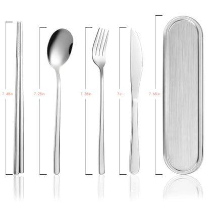 Travel cutlery set, 18/8 stainless steel cutlery, Reusable utensils set with case, Portable Silverware Lunch Box for Camping and Office (Stainless Steel) - color: Stainless Steel
