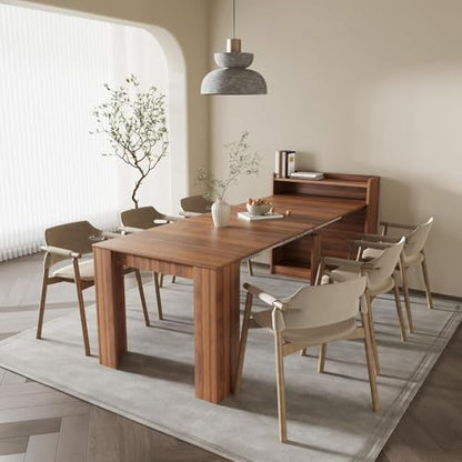 20"-99" Extendable Dining Table with Storage for 2-10 People, Modern Modular Extension Table, Space-Saving Extra Long Folding Dining Table, Multifunctional Conference Meeting Table, Walnut - color: Walnut, style: 20" - 99" (2-10 People)
