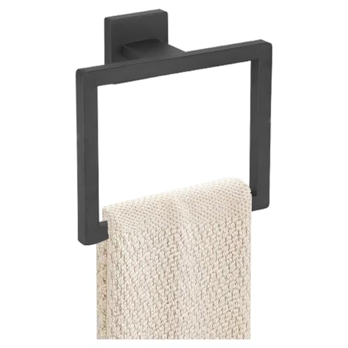 JOPOFI Towel Ring - Thicken Stainless Steel Towel Holder, Towel Racks for Bathroom, Square Modern Design Hand Towel Holder, Contemporary Hand Towel Bar - Matte Black - color: Matte Black, size: 1PCS